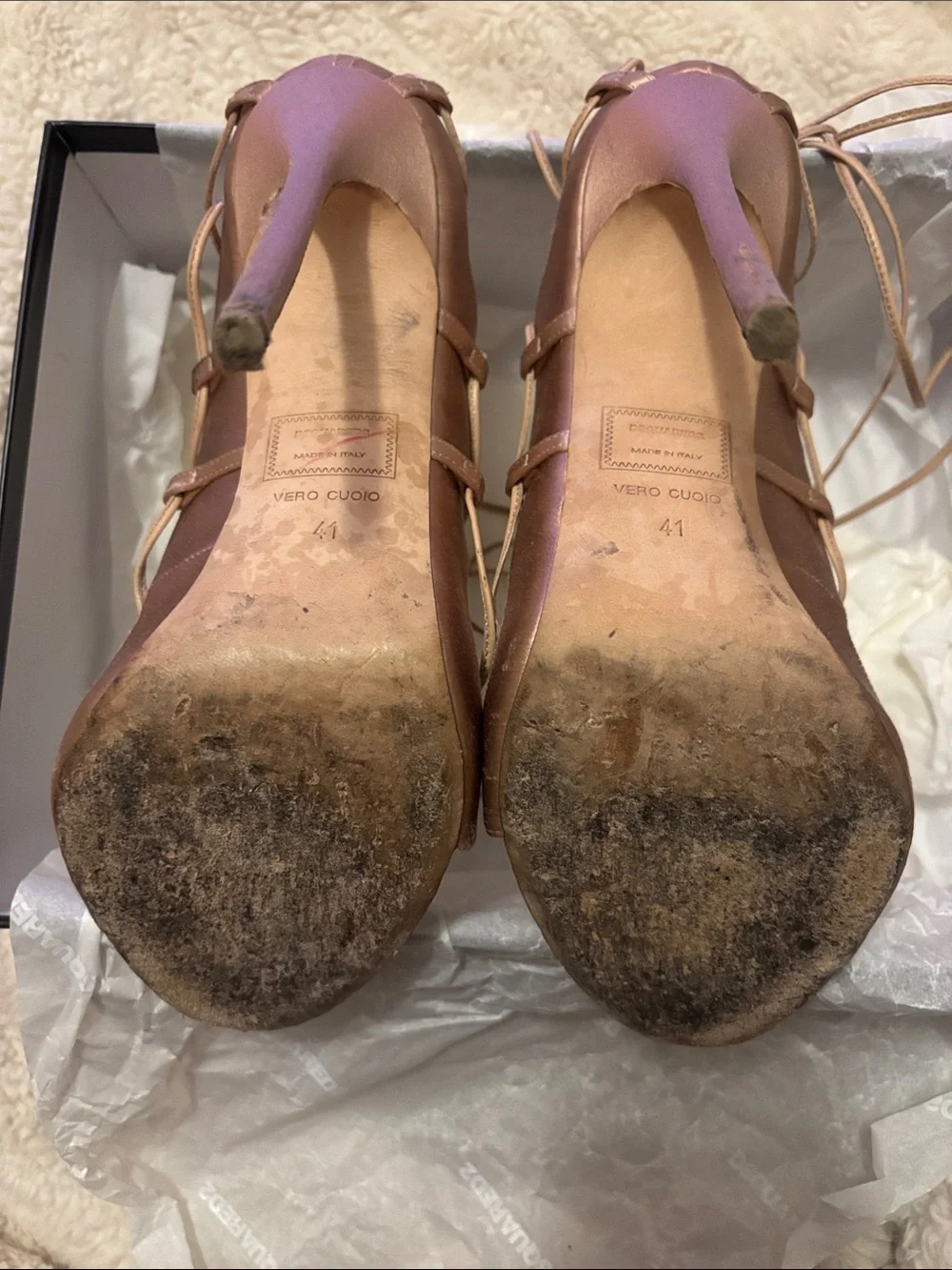 DSQUARED2 Satin Lace-Up Stiletto Sandals in Rose Gold - Picture 4 of 4